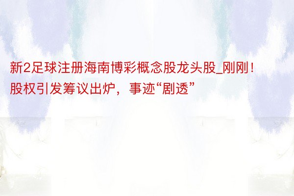 新2足球注册海南博彩概念股龙头股_刚刚！股权引发筹议出炉，事迹“剧透”