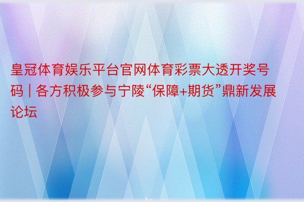 皇冠体育娱乐平台官网体育彩票大透开奖号码 | 各方积极参与宁陵“保障+期货”鼎新发展论坛