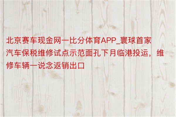 北京赛车现金网一比分体育APP_寰球首家汽车保税维修试点示范面孔下月临港投运，维修车辆一说念返销出口