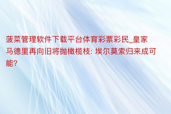 菠菜管理软件下载平台体育彩票彩民_皇家马德里再向旧将抛橄榄枝: 埃尔莫索归来成可能?